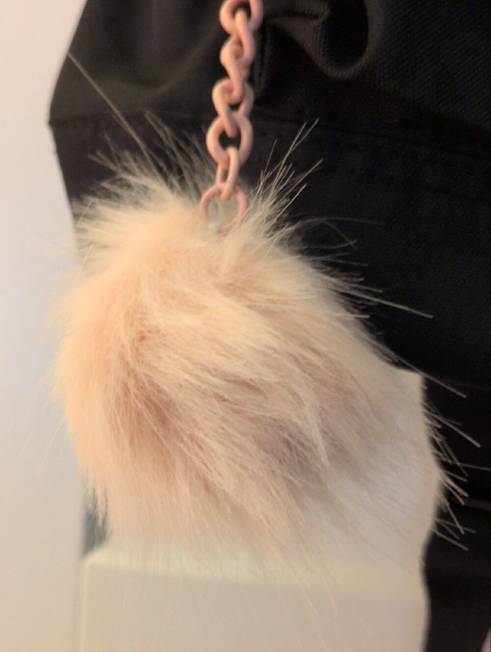 Pink Black Backpack with Pink Fur Pom Keychain - Picture 3 of 6